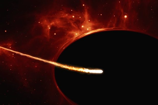 An artistâs impression of a Sun-like star close to a rapidly spinning supermassive black hole, with a mass of about 100 million times the mass of our Sun. - Image Credit:  ESA/Hubble, ESO, M. Kornmesser